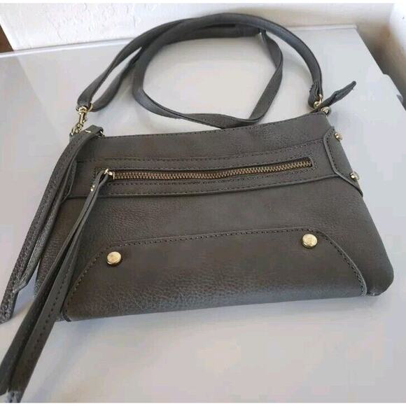small GREY Crossbody Messenger Bag faux LEATHER purse 7x9 Gold ORGANIZER P40 - Picture 1 of 6